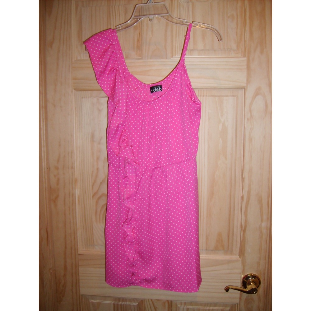 NEW Super Cute Pink Polka Dot Short One‎ Shoulder Ruffled sz Large Dress CUTE!